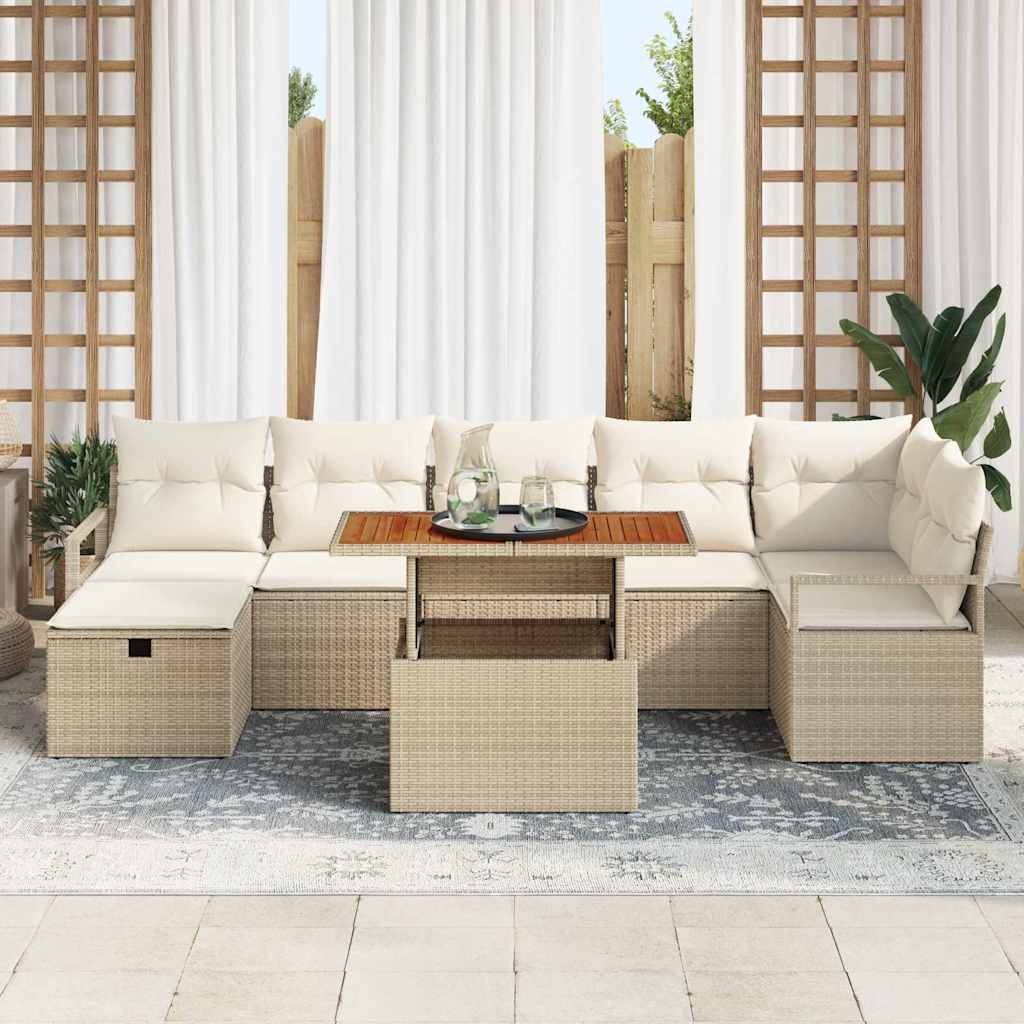 Garten-Sofa-Set mit Kissen mit Speicher 8 pcs Beige Poly Rattan